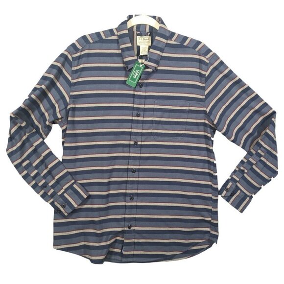 LL Bean Comfort Stretch Flannel Button Shirt Mens Medium Stripe Traditional Fit - Picture 1 of 11